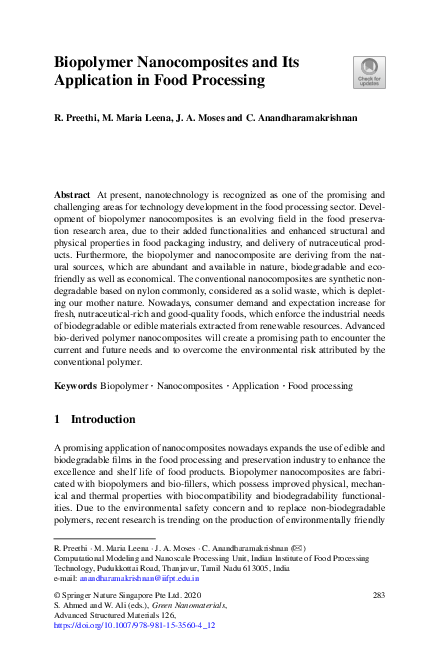 (PDF) Biopolymer Nanocomposites and Its Application in Food Processing