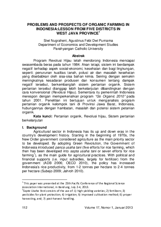 (PDF) Problems and Prospects of Organic Farming in Indonesia:lesson ...