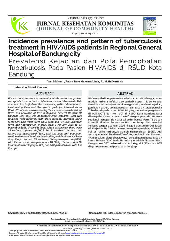 (PDF) Incidence prevalence and pattern of tuberculosis treatment in HIV ...