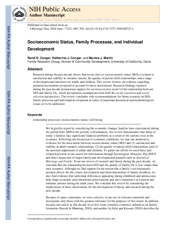 (PDF) Socioeconomic Status, Family Processes,and Individual Development