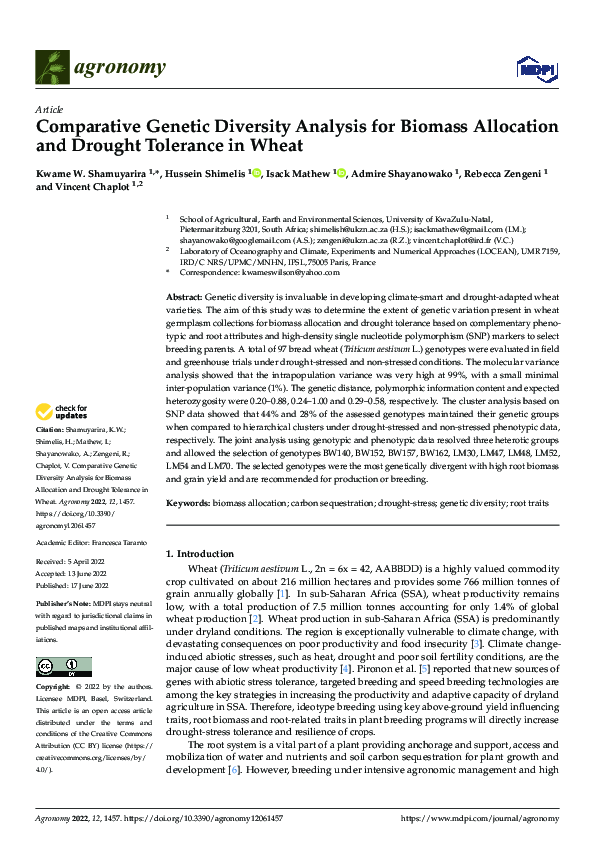 (PDF) Comparative Genetic Diversity Analysis for Biomass Allocation and ...