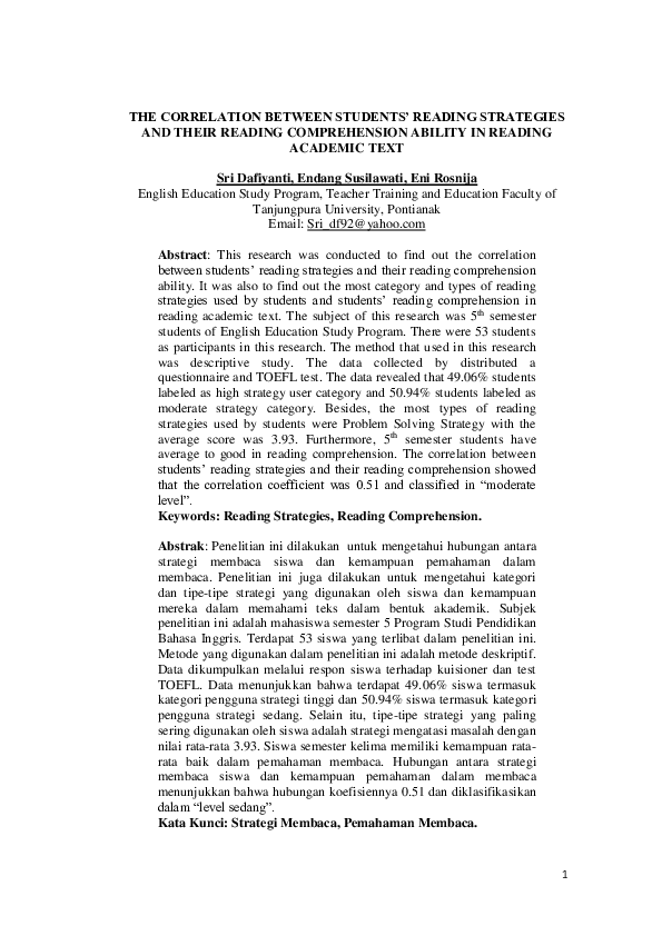 (PDF) The Correlation Between Students’ Reading Strategies and Their ...