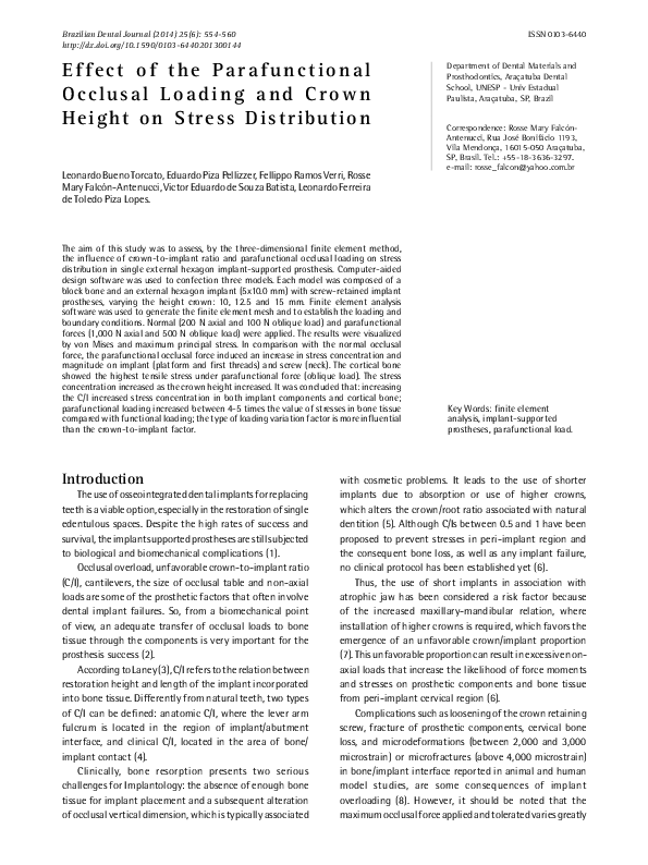 (PDF) Effect of the Parafunctional Occlusal Loading and Crown Height on