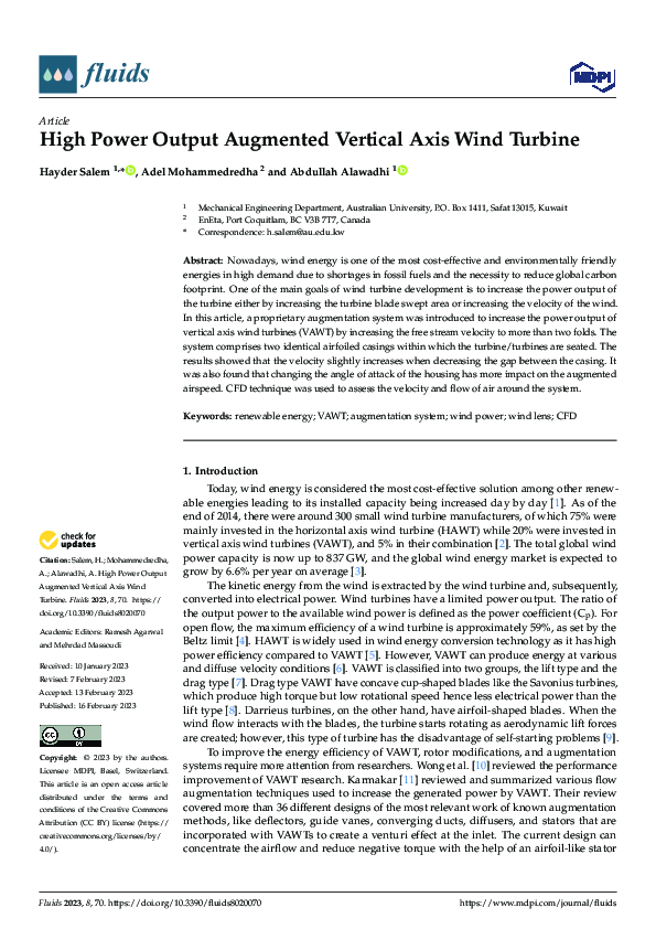 (PDF) High Power Output Augmented Vertical Axis Wind Turbine