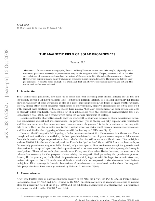 (PDF) The magnetic field of solar prominences