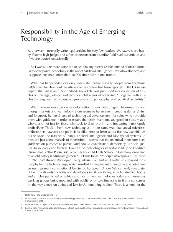 (PDF) Forewords ∙ Responsibility in the Age of Emerging Technology