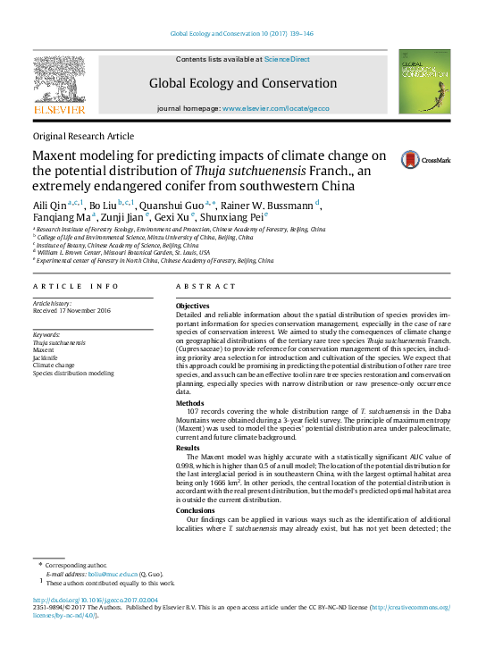 (PDF) Maxent modeling for predicting impacts of climate change on the ...