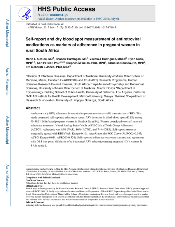 (PDF) Self-Report and Dry Blood Spot Measurement of Antiretroviral ...