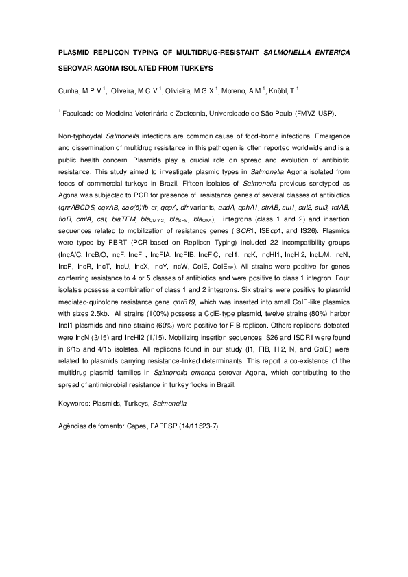 (PDF) Plasmid Replicon typing of mutidrug-resistant Salmonella enterica ...