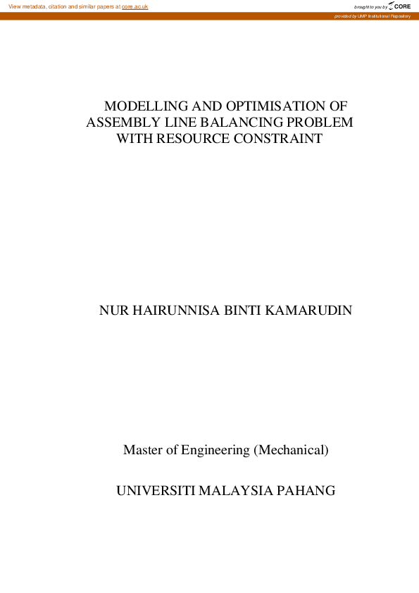 (PDF) Modelling and optimisation of assembly line balancing problem ...