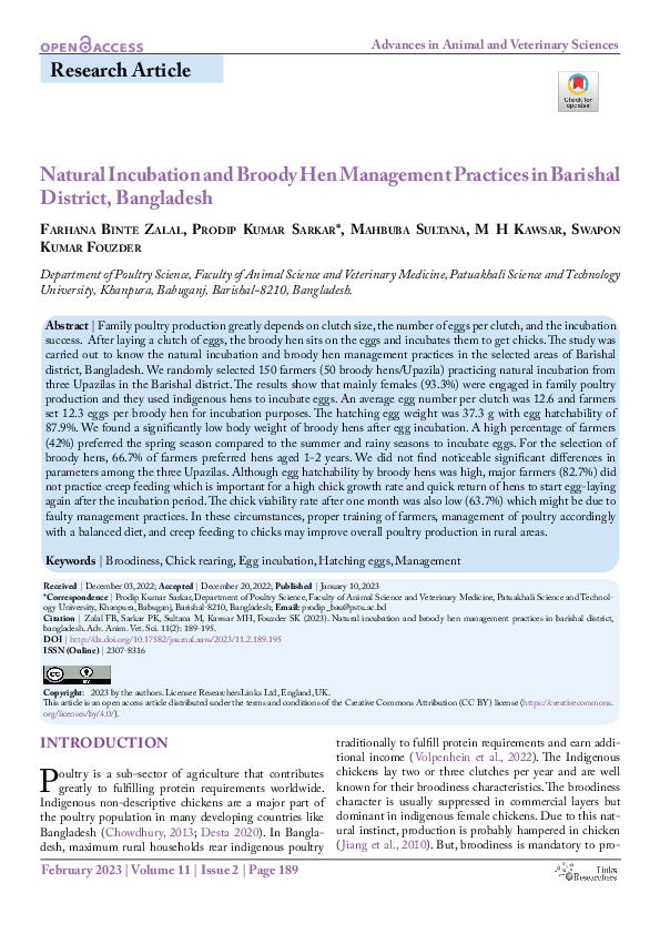 (PDF) Natural Incubation and Broody Hen Management Practices in ...