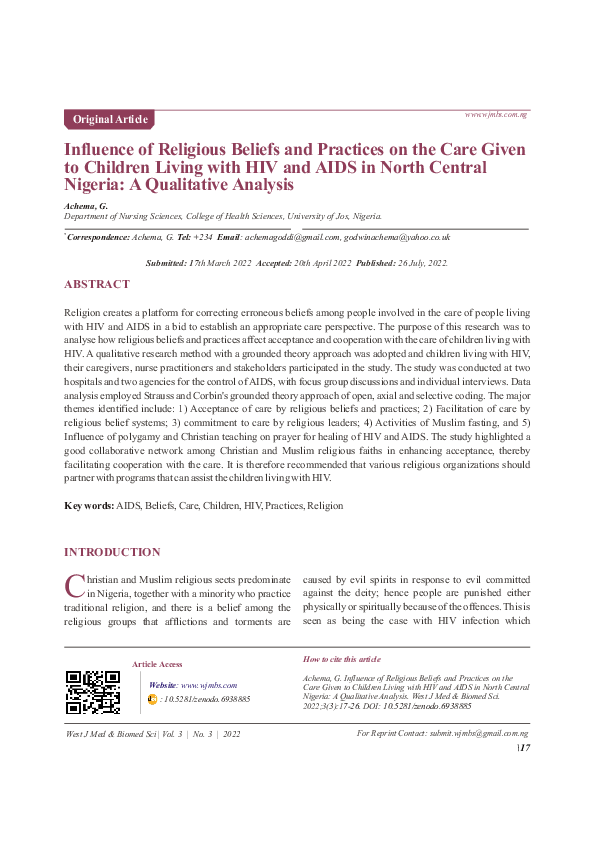 (PDF) Influence of Religious Beliefs and Practices on the Care Given to ...