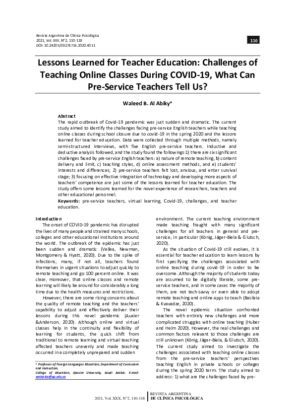 (PDF) Lessons Learned for Teacher Education: Challenges of Teaching ...