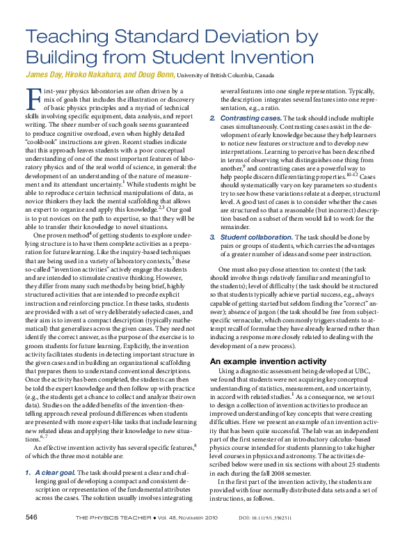 (PDF) Teaching Standard Deviation by Building from Student Invention