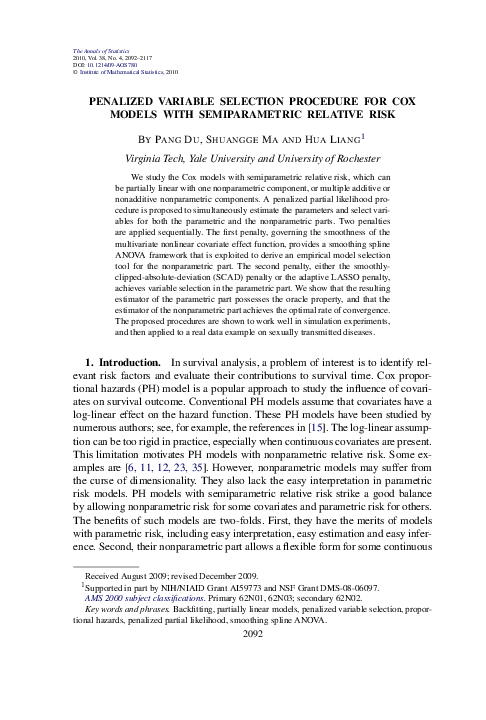 (PDF) Penalized variable selection procedure for Cox models with ...