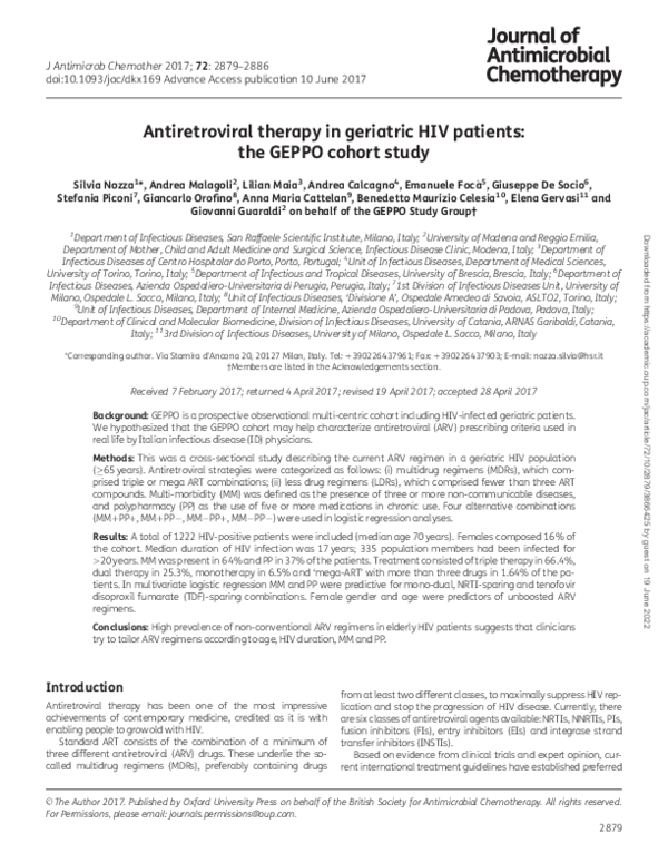 (PDF) Antiretroviral therapy in geriatric HIV patients: the GEPPO ...