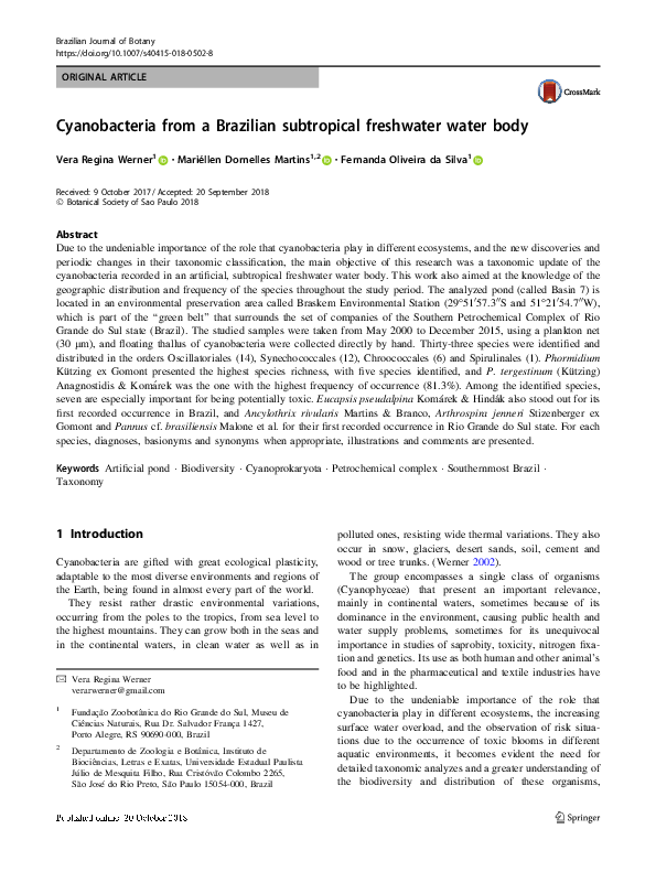 (PDF) Cyanobacteria from a Brazilian subtropical freshwater water body