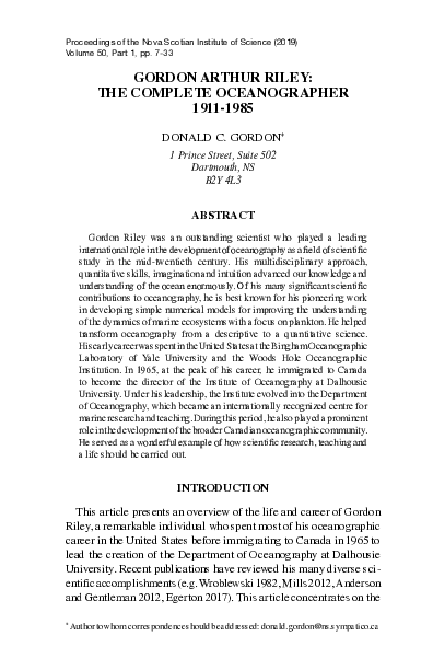 (PDF) Gordon Arthur Riley: The Complete Oceanographer 1911-1985