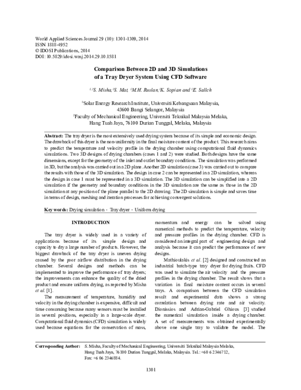 (PDF) Comparison Between 2D and 3D Simulations of a Tray Dryer System ...