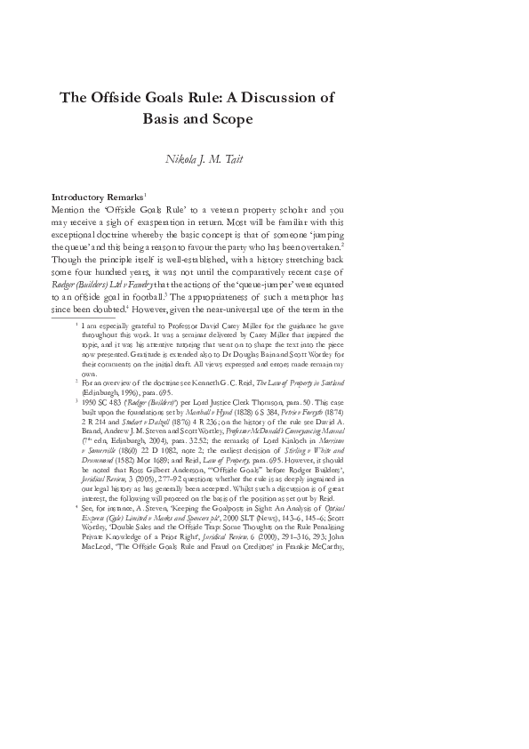 (PDF) The Offside Goals Rule: A Discussion of Basis and Scope