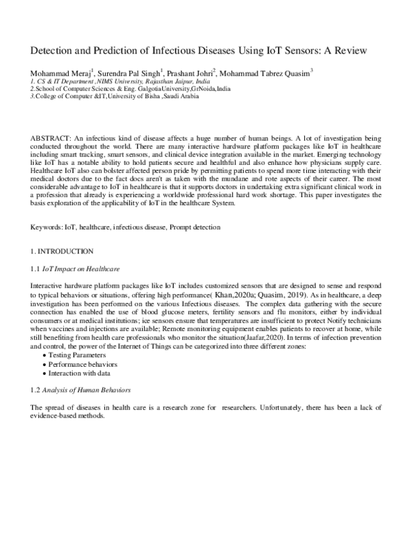 (PDF) Detection and prediction of infectious diseases using IoT sensors ...