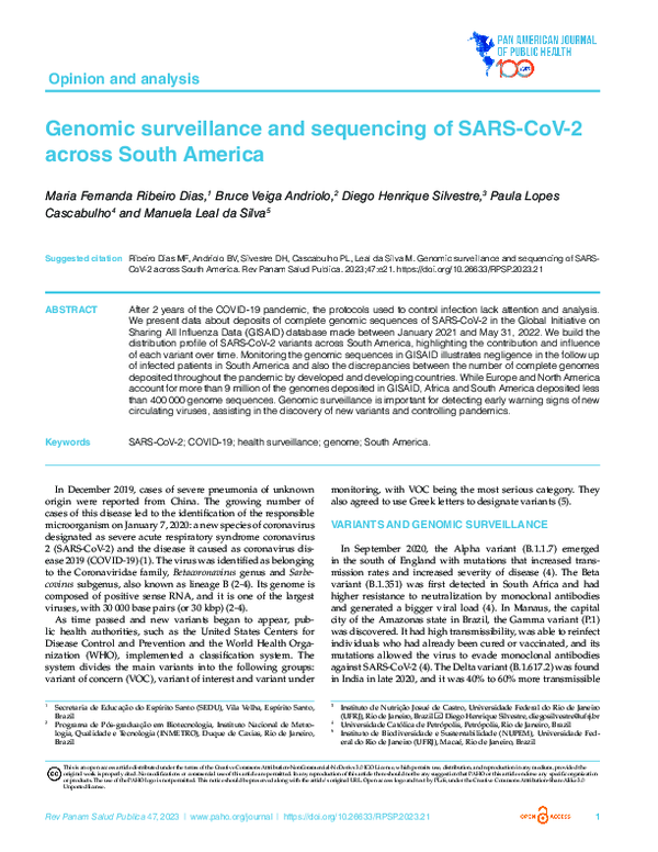 (PDF) Genomic surveillance and sequencing of SARS-CoV-2 across South ...