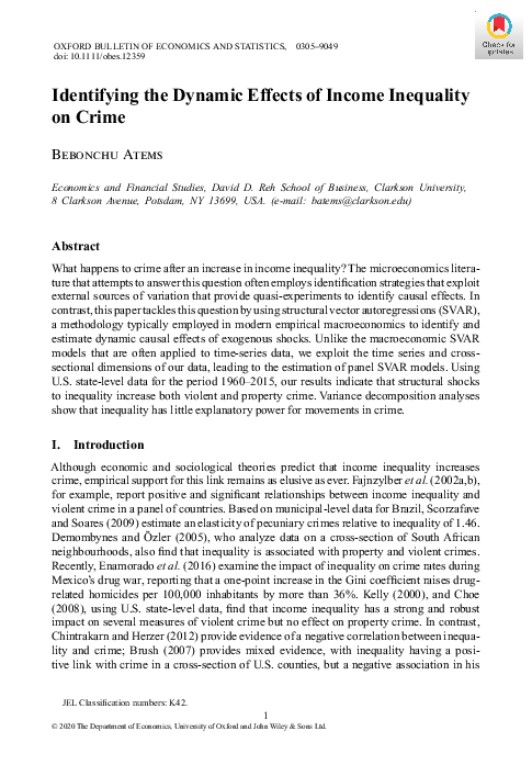 (PDF) Identifying the Dynamic Effects of Income Inequality on Crime