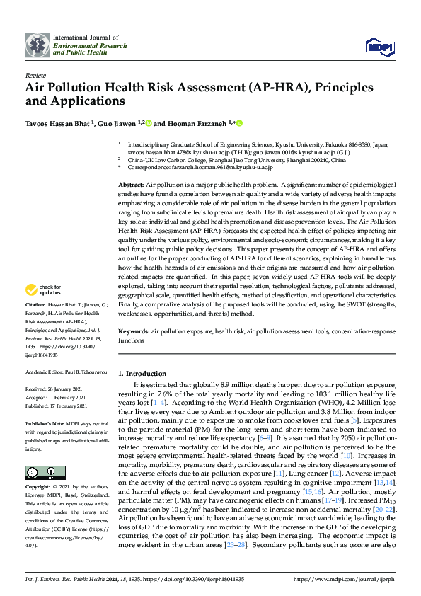 (PDF) Air Pollution Health Risk Assessment (AP-HRA), Principles and ...