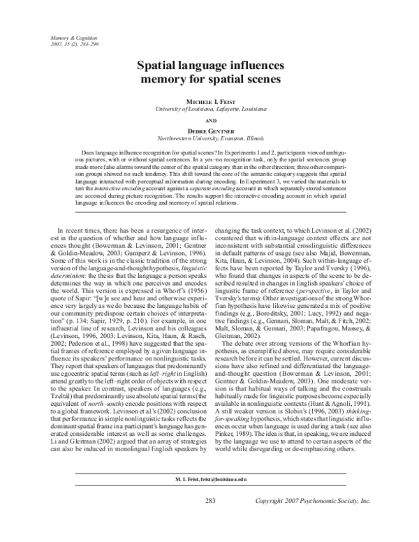 (PDF) Spatial language influences memory for spatial scenes