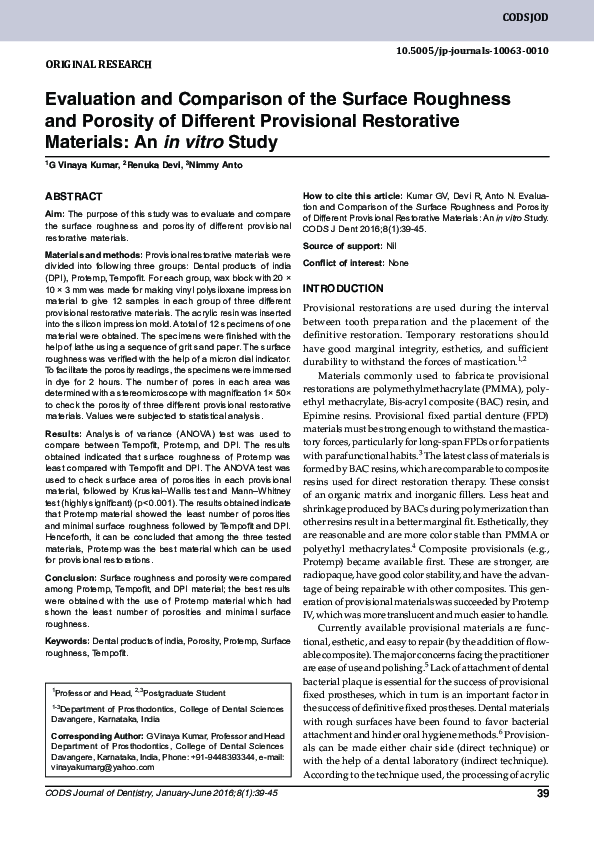 (PDF) Evaluation and Comparison of the Surface Roughness and Porosity ...
