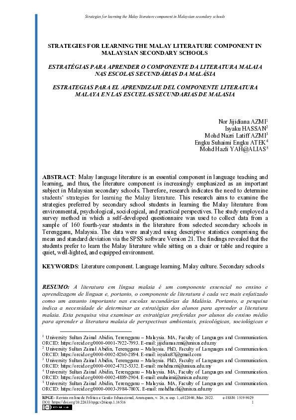 (PDF) Strategies for learning the malay literature component in ...