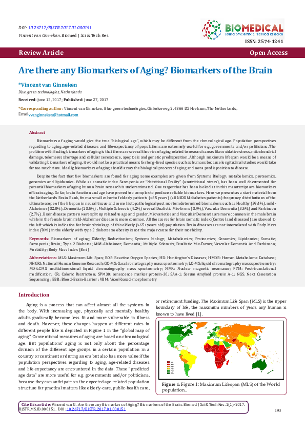 (PDF) Are there any Biomarkers of Aging? Biomarkers of the Brain