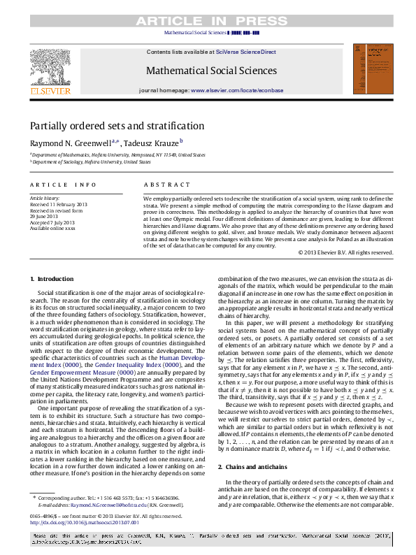 (PDF) Partially ordered sets and stratification