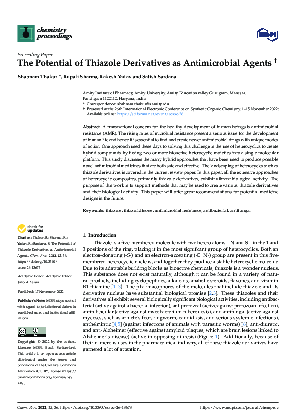(PDF) The Potential of Thiazole Derivatives as Antimicrobial Agents