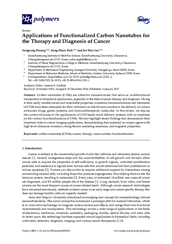 (PDF) Applications of Functionalized Carbon Nanotubes for the Therapy ...