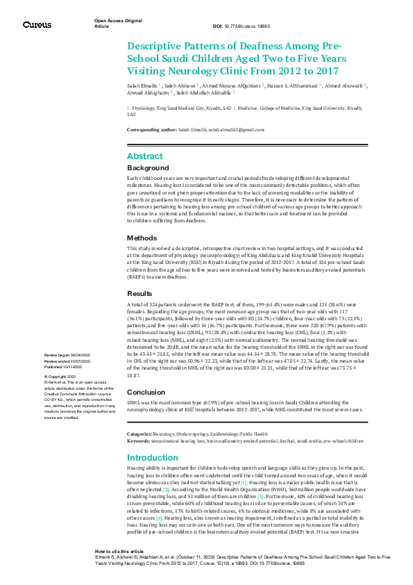 (PDF) Descriptive Patterns of Deafness Among Pre-School Saudi Children ...