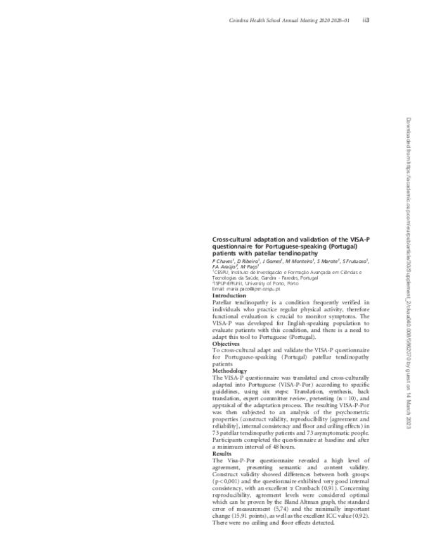 (PDF) Cross-cultural adaptation and validation of the VISA-P ...