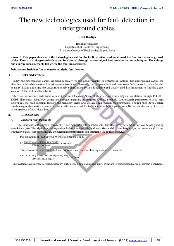 (PDF) The new technologies used for fault detection in underground cables