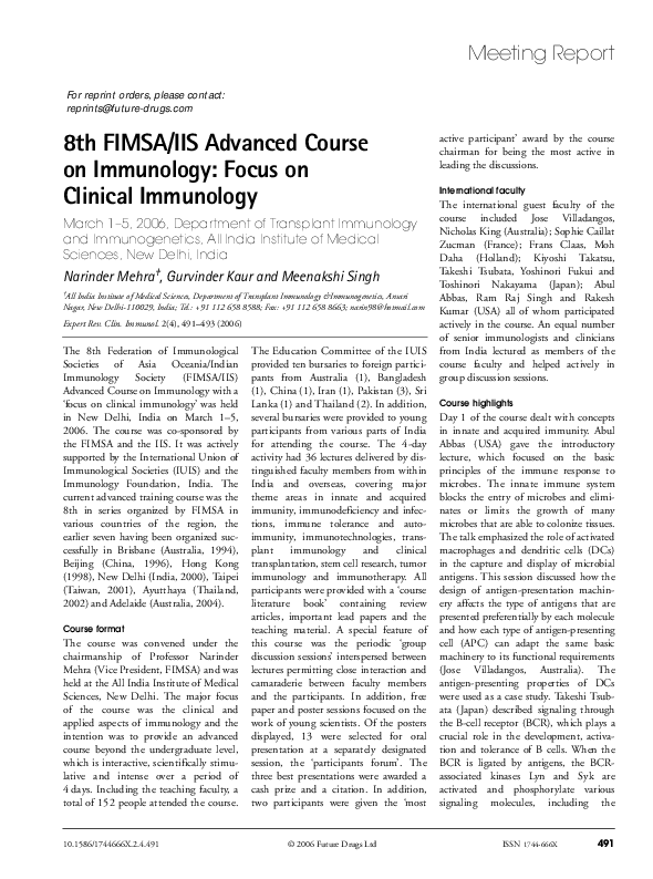 (PDF) 8th FIMSA/IIS Advanced Course on Immunology: Focus on Clinical ...