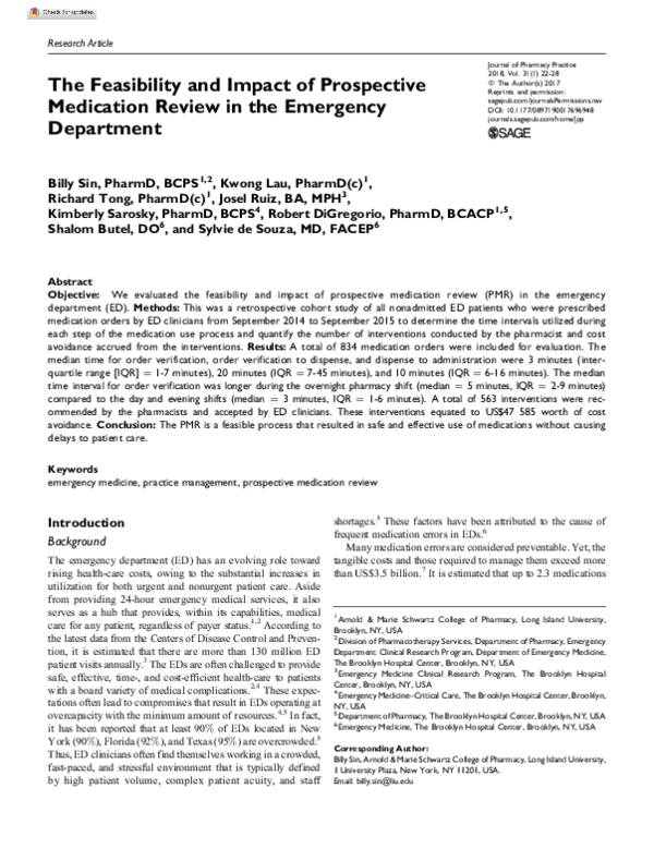 (PDF) The Feasibility and Impact of Prospective Medication Review in ...