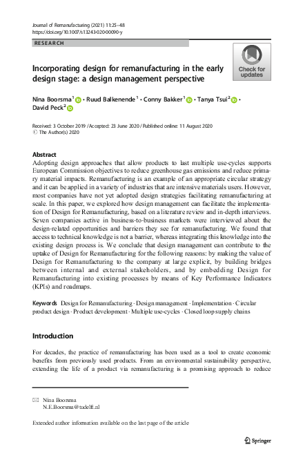 (PDF) Incorporating design for remanufacturing in the early design ...