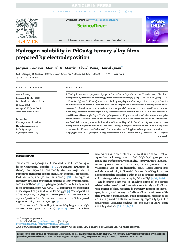(PDF) Hydrogen solubility in PdCuAg ternary alloy films prepared by ...
