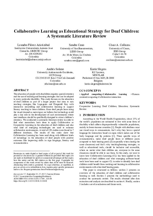 (PDF) Collaborative learning as educational strategy for deaf children