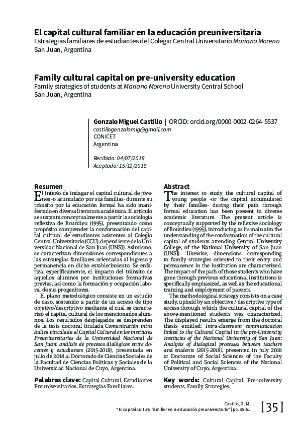(PDF) Family cultural capital on pre-university education: Family ...
