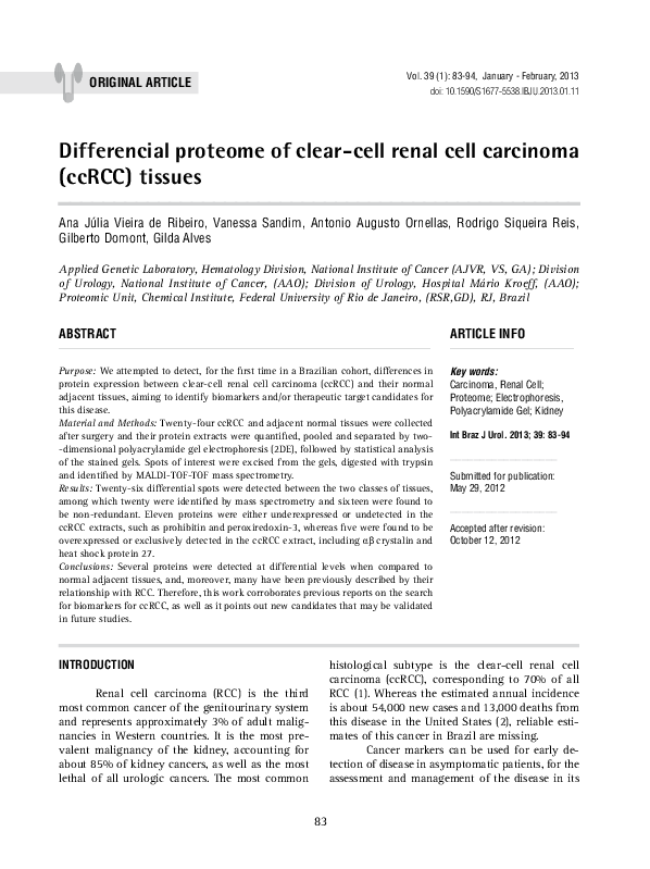 (PDF) Differencial proteome of clear-cell renal cell carcinoma (ccRCC ...