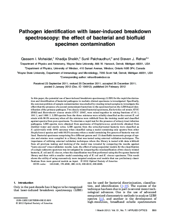 (PDF) Pathogen identification with laser-induced breakdown spectroscopy ...