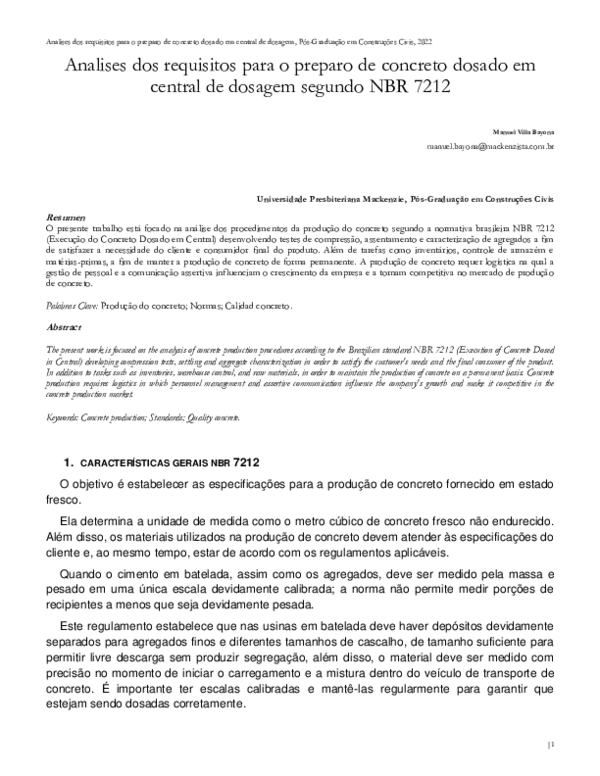 (PDF) Analises dos requisitos para o preparo de concreto dosado em ...