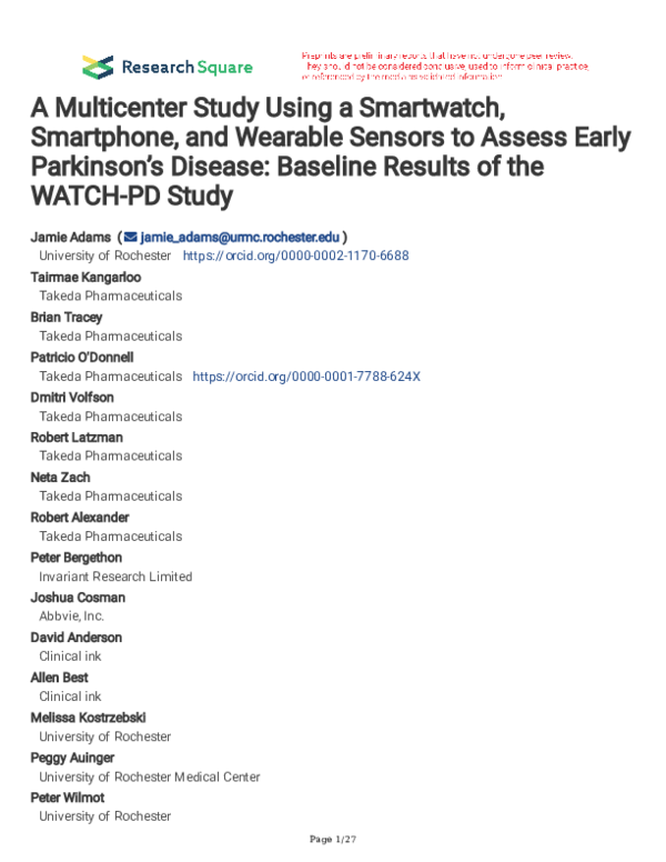 (PDF) A Multicenter Study Using a Smartwatch, Smartphone, and Wearable ...