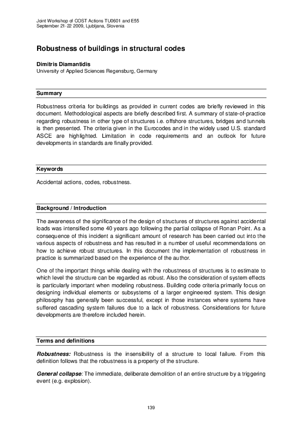 (PDF) Robustness of buildings in structural codes
