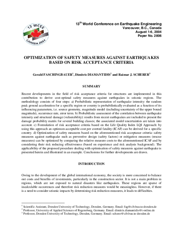 (PDF) Optimization of Safety Measures Against Earthquakes Based on Risk ...